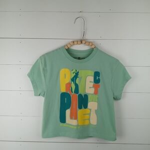 Happy Earth girls size S mint green cropped protect our planet tshirt bright